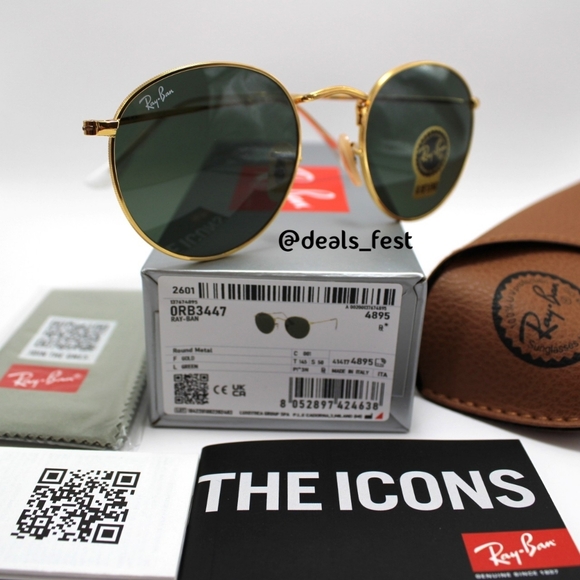 Model Display RayBan Round Metal Green G15 Lens RB3447 - Picture 3 of 17